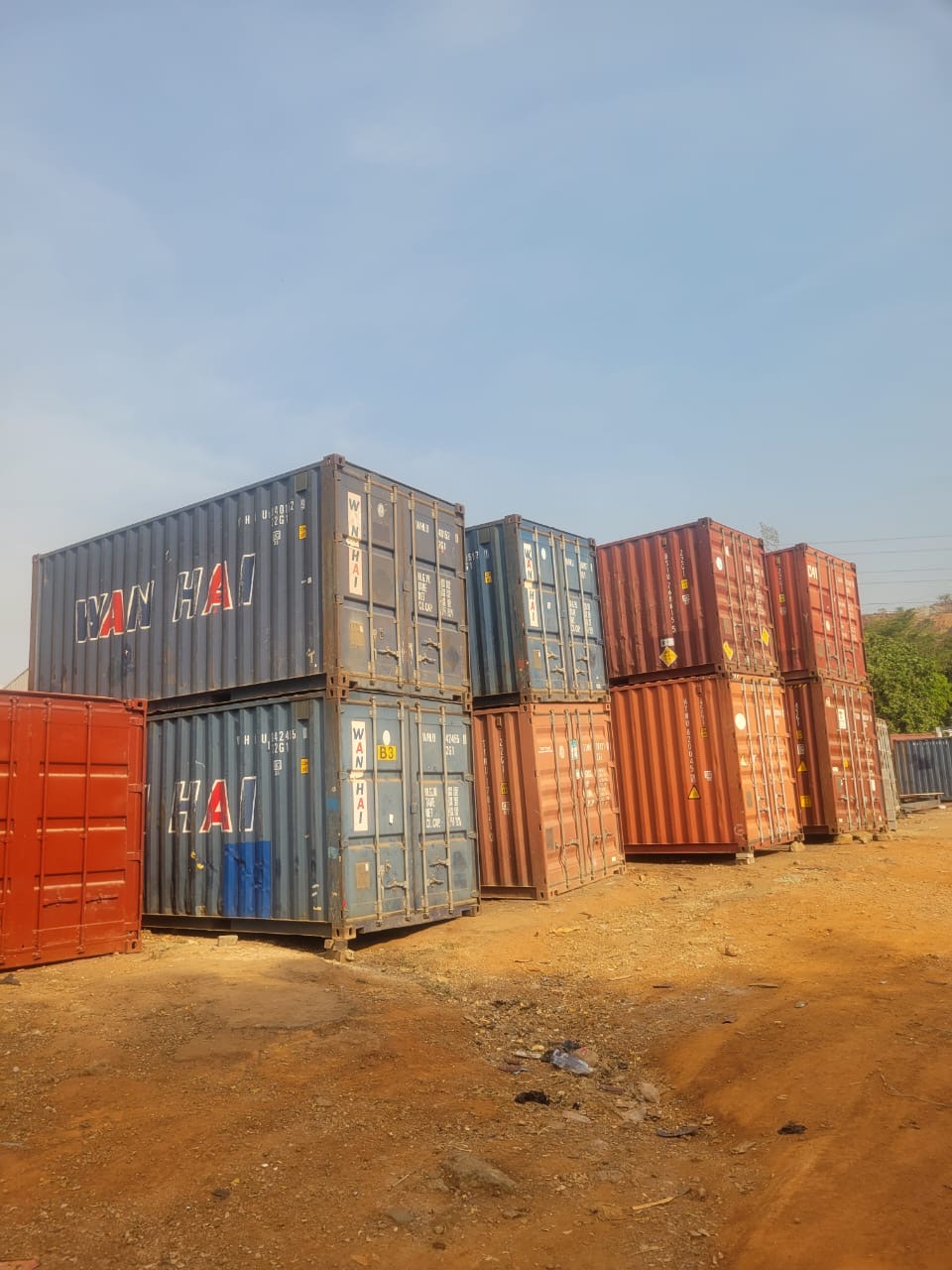 Rows of 40ft and 45ft shipping containers stacked in the Container Yard